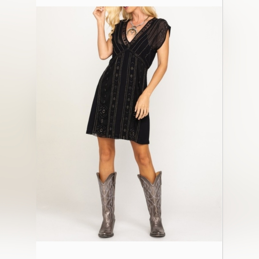 Idyllwind Elegant Black Beaded Dress - M